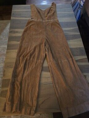 Brown Wide-Leg Suede Jumpsuit